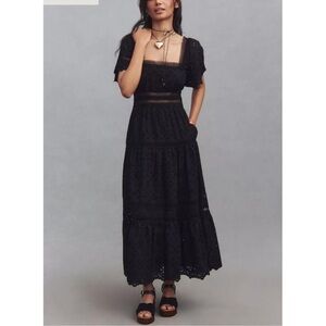 Maeve by Anthropologie The‎ Violetta Square-Neck Eyelet Midi Dress Black Medium